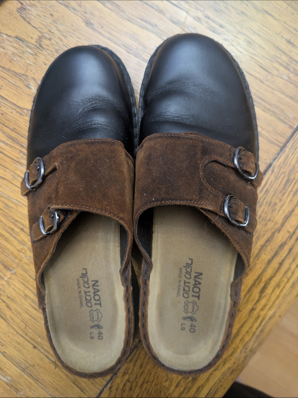 Naot Women’s Brown Suede & Black Leather Leilani Clogs